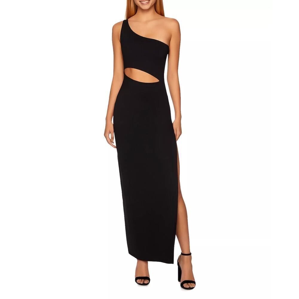 Susana Monaco One Shoulder Cutout Maxi Dress Women's Large Black Leg Slit NWT